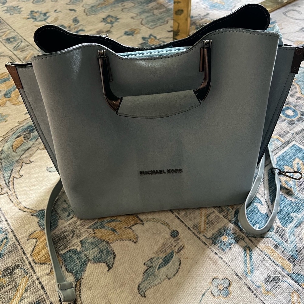 Blue/Gray Purse. Medium size with strap